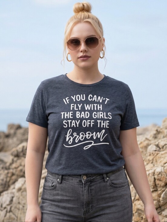 Instant Message Tops - If You Can't Fly with the Big Girls Stay Off the Broom Gray T-Shirt Size L